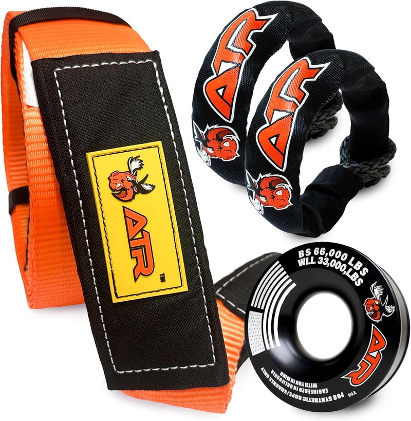 ATR Off-Road Recovery Kit – Tree Saver Strap 3.5”x8ft (36,000 lbs) + (2) ½”x24” Soft Shackles + Recovery Ring (66,000 lbs) – Heavy Duty Tow Strap Set for Truck, Jeep, SUV, 4x4, ATV - Image 1
